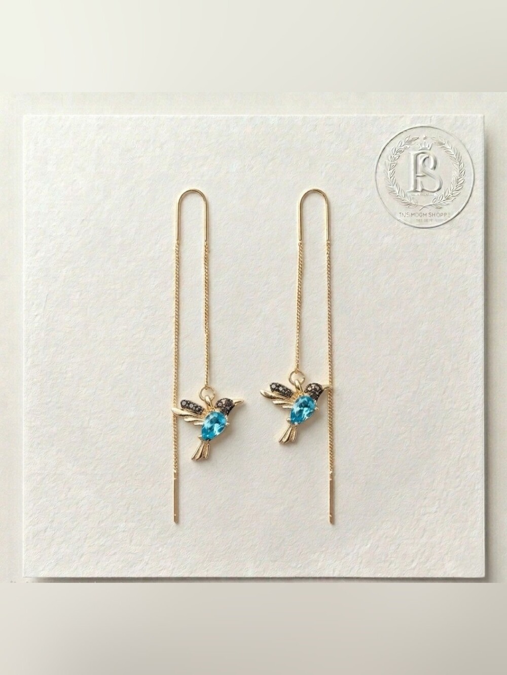 Hummingbird Earrings Long Tassels Threader Dangle Gold Plated